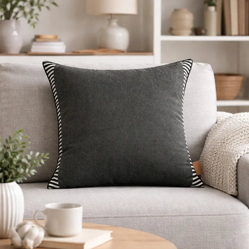 Cojín Decorativo Artesanal Algodón Gris Con Rayas Blancas
