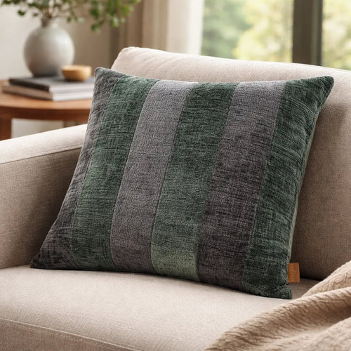 Cojín Decorativo Relleno Artesanal Algodón Gris Con Verde