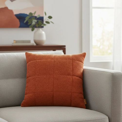 Cojín Relleno Decorativo Diseño Cuadros Naranja Algodón