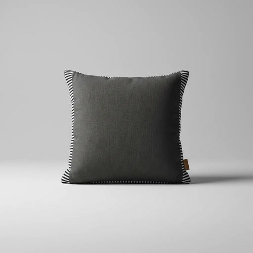 Cojín Decorativo Artesanal Algodón Gris Con Rayas Blancas