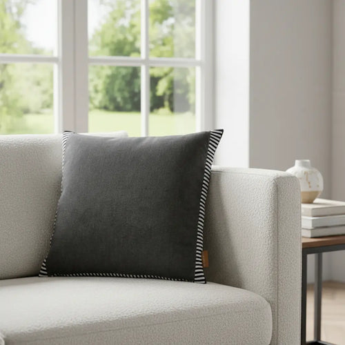 Cojín Decorativo Artesanal Algodón Gris Con Rayas Blancas