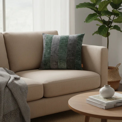 Cojín Decorativo Relleno Artesanal Algodón Gris Con Verde
